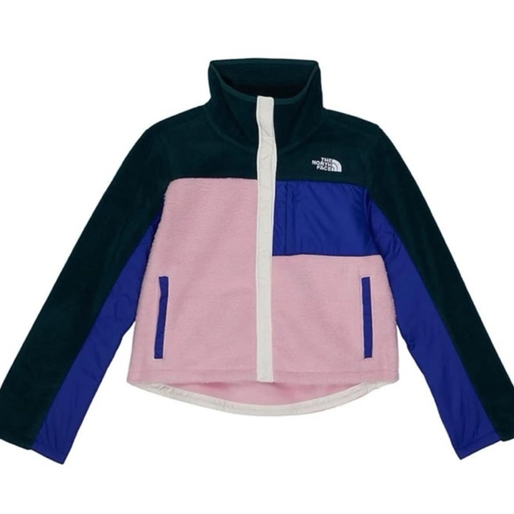 The North Face Girl’s Large 12 Snap Fleece Mashup Jacket Pink/Green/Blue